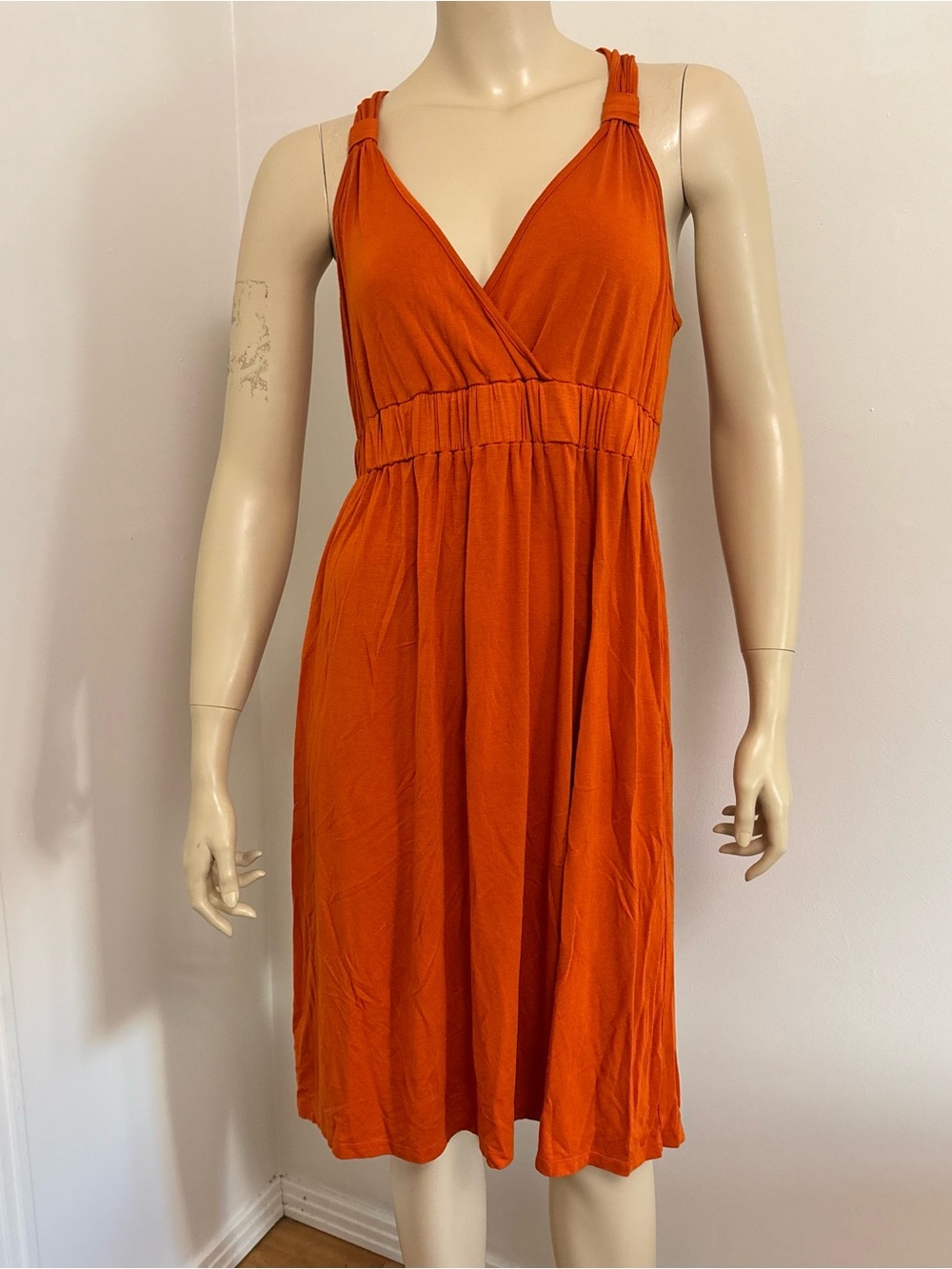 Women’s Orange V-Neck Sleeveless Dress One Size